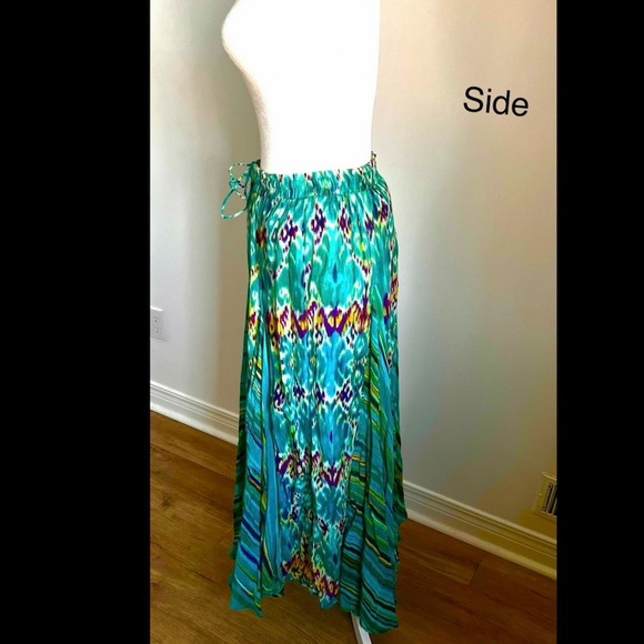 Vintage boho artsy fanning with lines & modern patterns maxi skirt - Picture 2 of 14